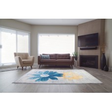 Ladole Rugs Boston Collection Contemporary Floral Pattern Area Rug Carpet in Teal Yellow, 4x6 (3'11" x 5'7", 120cm x 170cm)   567880842